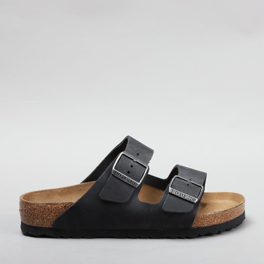 Birkenstock BIRKENSTOCK | Shop Birkenstock - Arizona - Black Leather Women Flats Black Waxy Oiled Leather