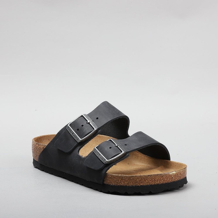 Birkenstock BIRKENSTOCK | Shop Birkenstock - Arizona - Black Leather Women Flats Black Waxy Oiled Leather